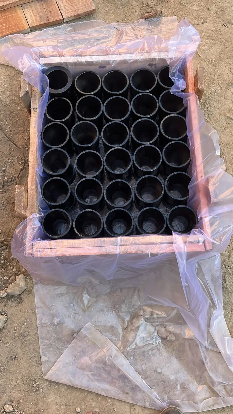 Sleeves packed in a timber crate